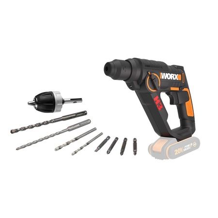 Worx WX390.9 20V 1.2J Profesyonel SDS-Plus Pnömatik Şarjlı Matkap + 8 Adet Uç + Mandren (Akü Dahil Değildir)