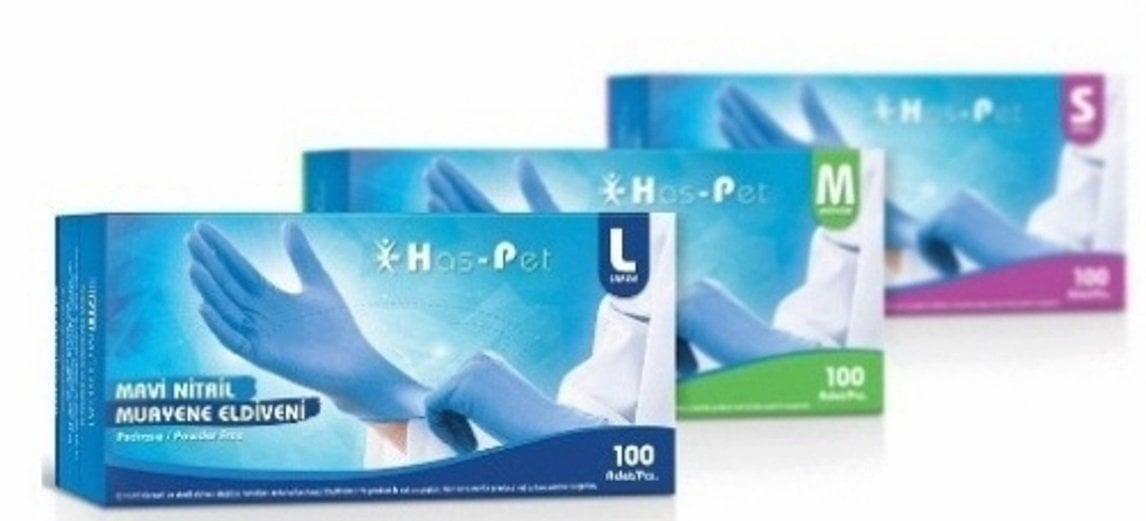Has-Pet Mavi Pudrasız Eldiven 100 Lü Paket Small