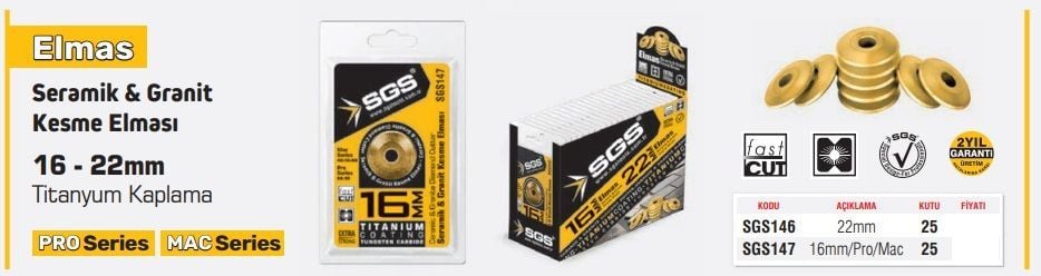 ELMAS GRANİT KESME ELMASI SGS 147  16mm/Pro/Mac