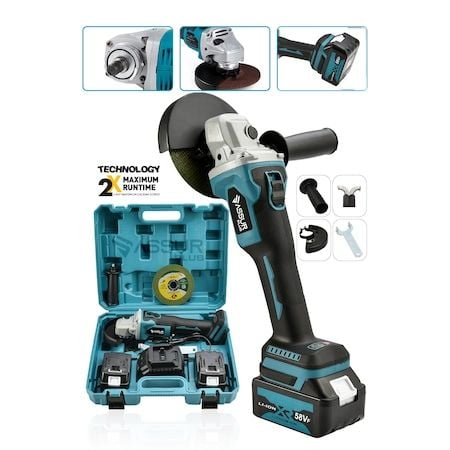 Jetta Power Tools Akülü Şarjlı Taşlama 2 Adet Akü Bedava 125 mm Mavi