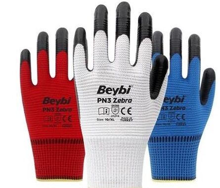 Beybi PN3 Zebra Nitril Eldiven Kırmızı Siyah