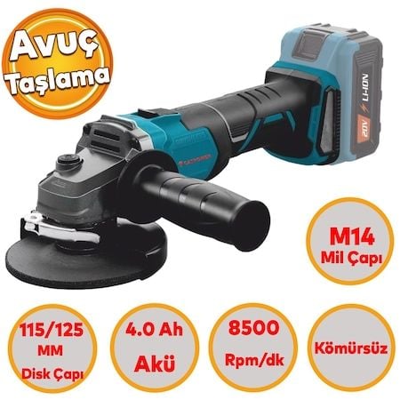 Catpower 4232 Avuç Taşlama Elektrikli Kömürsüz Li-ion 20 Volt Akü 4.0 Ah Batarya M14 115 Mm 125 Mm