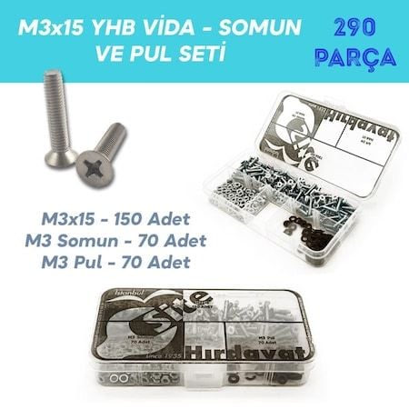 M3X15 Yhb Vida Somun ve Pul Seti - 290 Parça