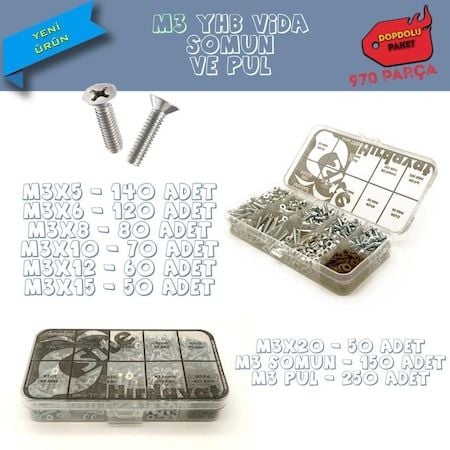 M3 Yhb Vida Somun ve Pul Seti - Dopdolu Paket 970 Parça