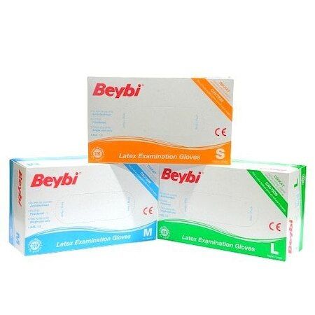 Beybi Pudralı S Lateks Muayene Eldiveni 100'lü S BEDEN