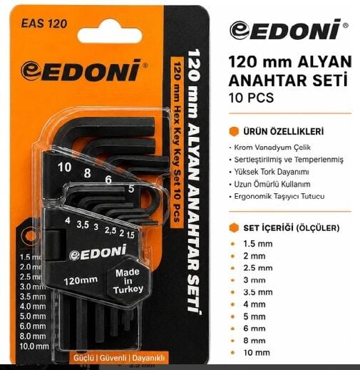 EDONİ ALLEN SİYAH ALLEN TAKIMI 10 PARÇA DÜZ KISA EKONOMİK