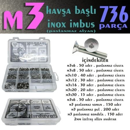 736 Parça M3 Hb Inox Imbus Seti