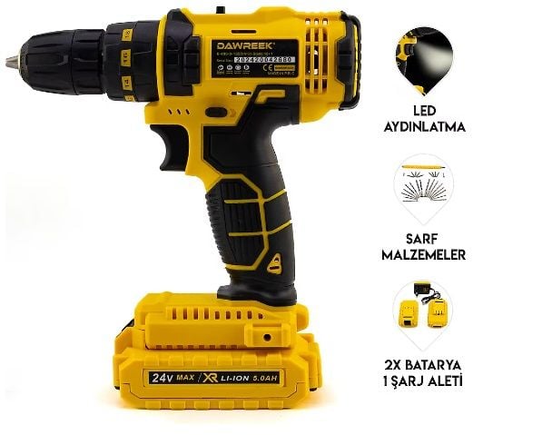 Şarjlı Matkap Çift Akülü Bakır Sargı 24 Parça Plastik Mandren Sarı