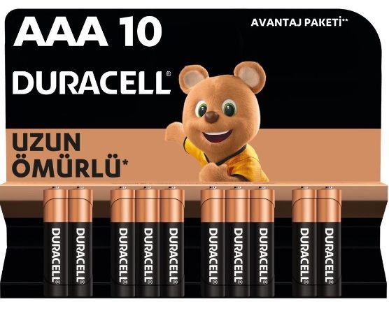 Duracell Alkalin AAA İnce Kalem Piller, 10 Lu Paket