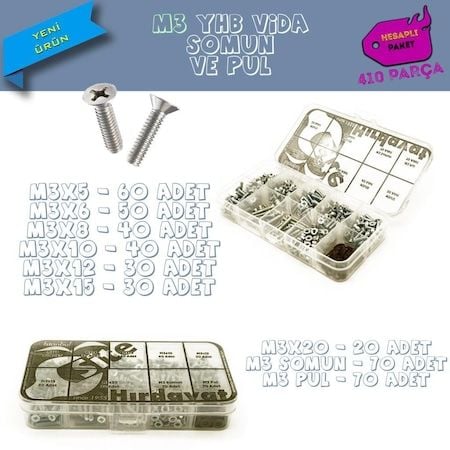 M3 Yhb Vida Somun ve Pul Seti - Hesaplı Paket 410 Parça