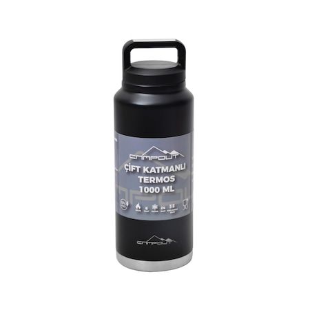 Nurgaz Campout Çift Katmanlı Termos 1000 ML Siyah